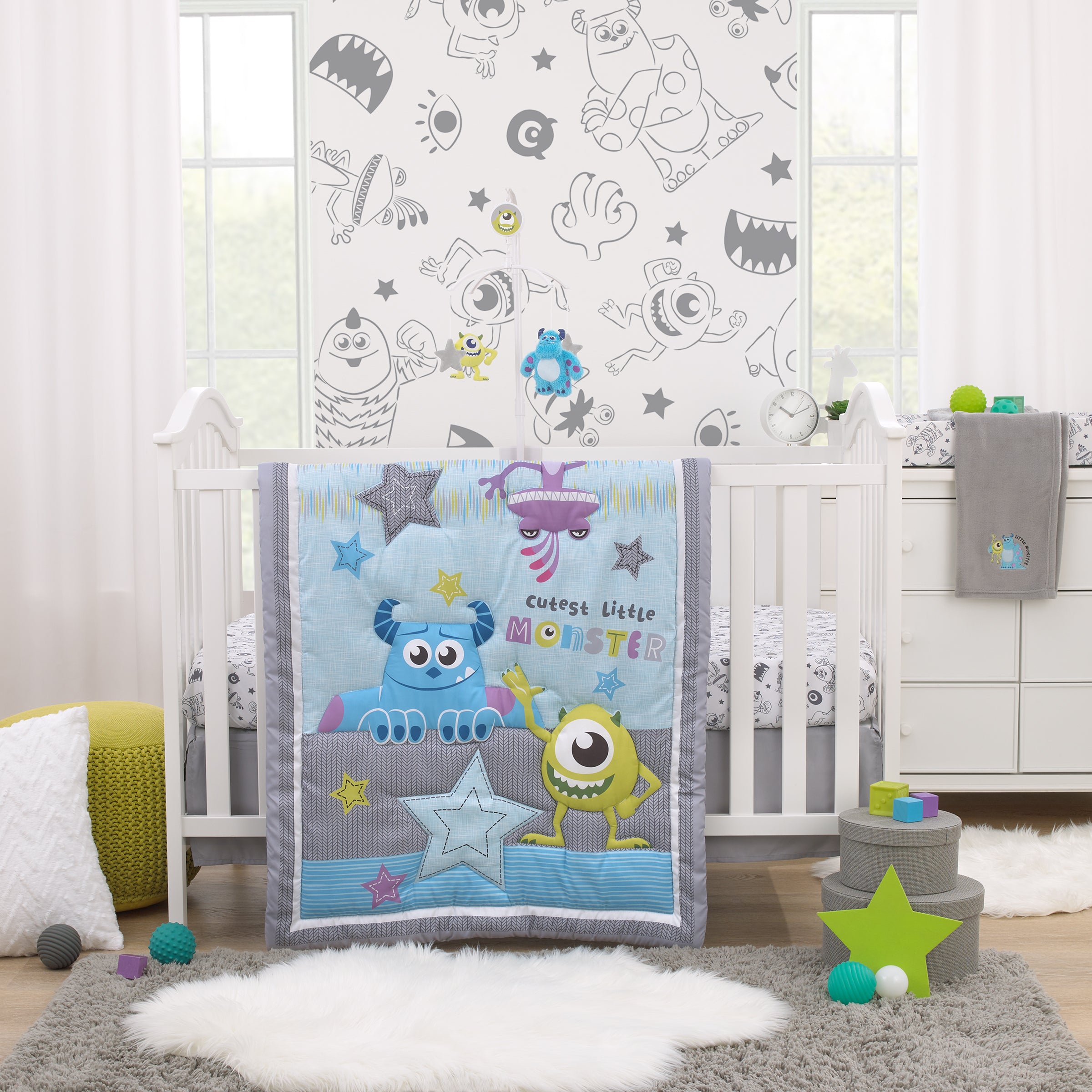 monsters inc bedding set Disney Monsters, Inc. Cutest Little Monster 3 Piece Crib Bedding Set
