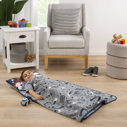 Star Wars Welcome to the Galaxy Navy and Gray Princess Leia, R2-D2, Chewbacca, Yoda, and Darth Vader Toddler Nap Mat