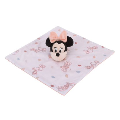 Disney Minnie Mouse White, Light Blue, and Peach Super Soft Security Baby Blanket with Plush Minnie Mouse Head
