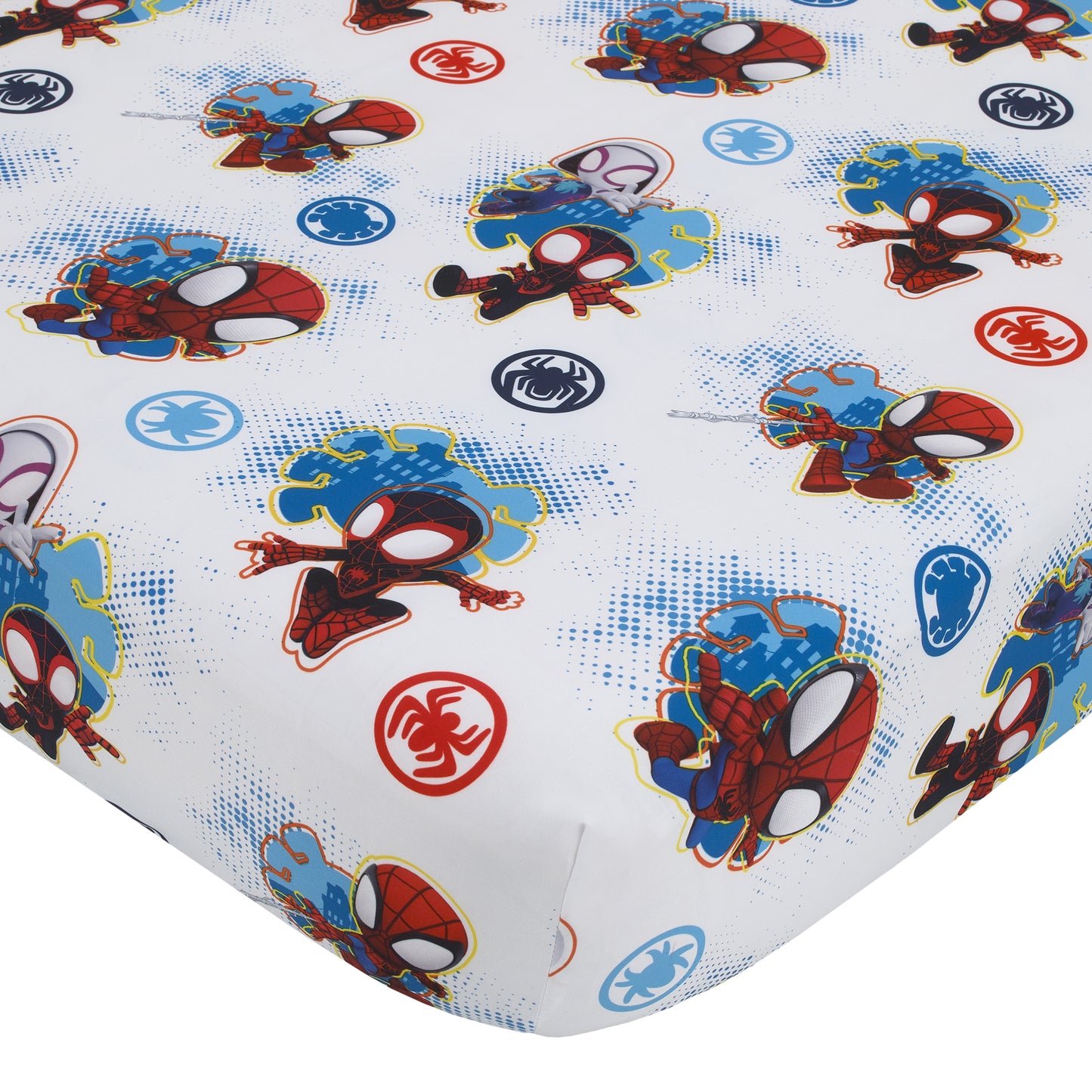 Marvel Spidey and his Amazing Friends Spidey Team Red, White, and Blue 4 Piece Toddler Bed Set - Comforter, Fitted Bottom Sheet, Flat Top Sheet, and Reversible Pillowcase