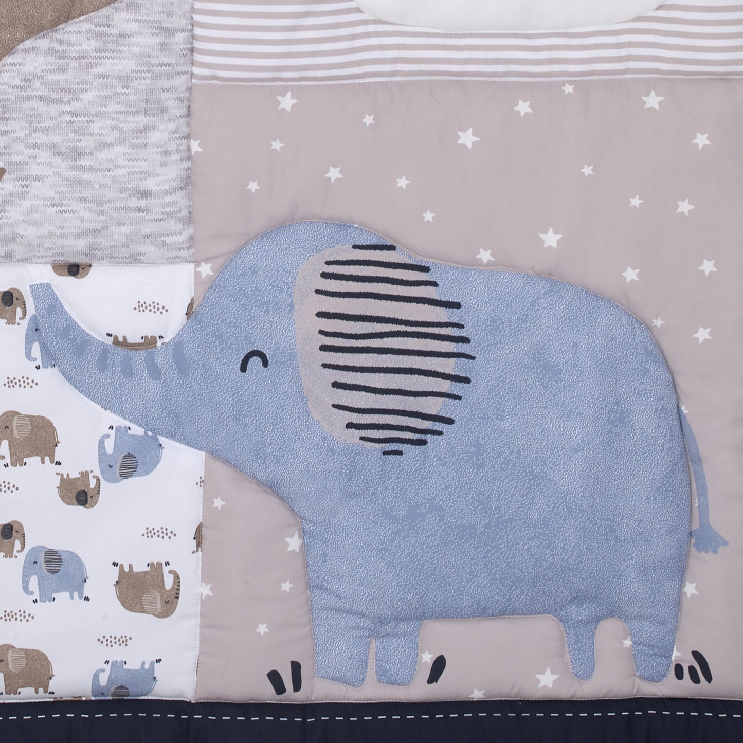 Carter's Blue Elephant - Chambray, Navy, Gray and White Elephant, Moon, Clouds and Stars 3 Piece Nursery Crib Bedding Set - Comforter, Fitted Crib Sheet and Crib Skirt