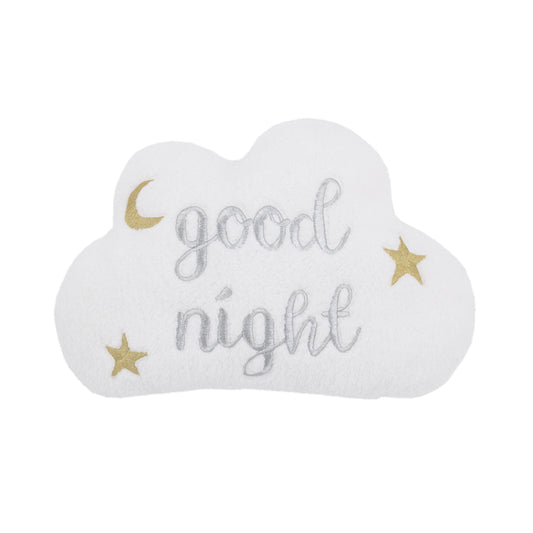 Little Love by NoJo White Cloud with Gold and Silver Embroidery "Good Night" Decorative Pillow with Moon and Stars