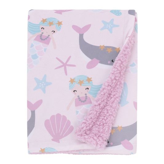 NoJo Sugar Reef Mermaid Pink, Aqua, Gray Super Soft Sherpa Baby Blanket