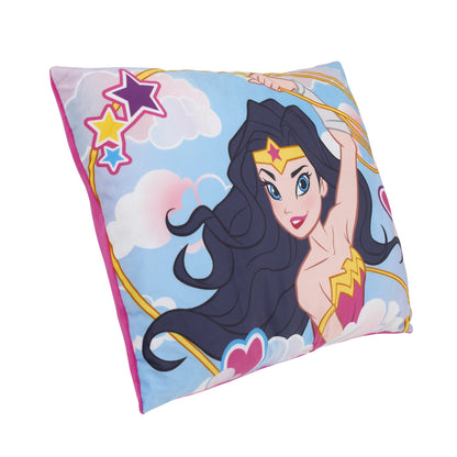 Warner Brothers Wonder Woman Blue, Pink, and White Clouds and Hearts Plush Decorative Toddler Throw Pillow