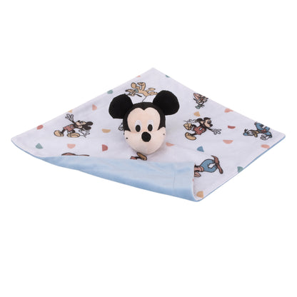 Disney Mickey Mouse Light Blue, White, and Tan Super Soft Security Baby Blanket with Plush Mickey Mouse Head
