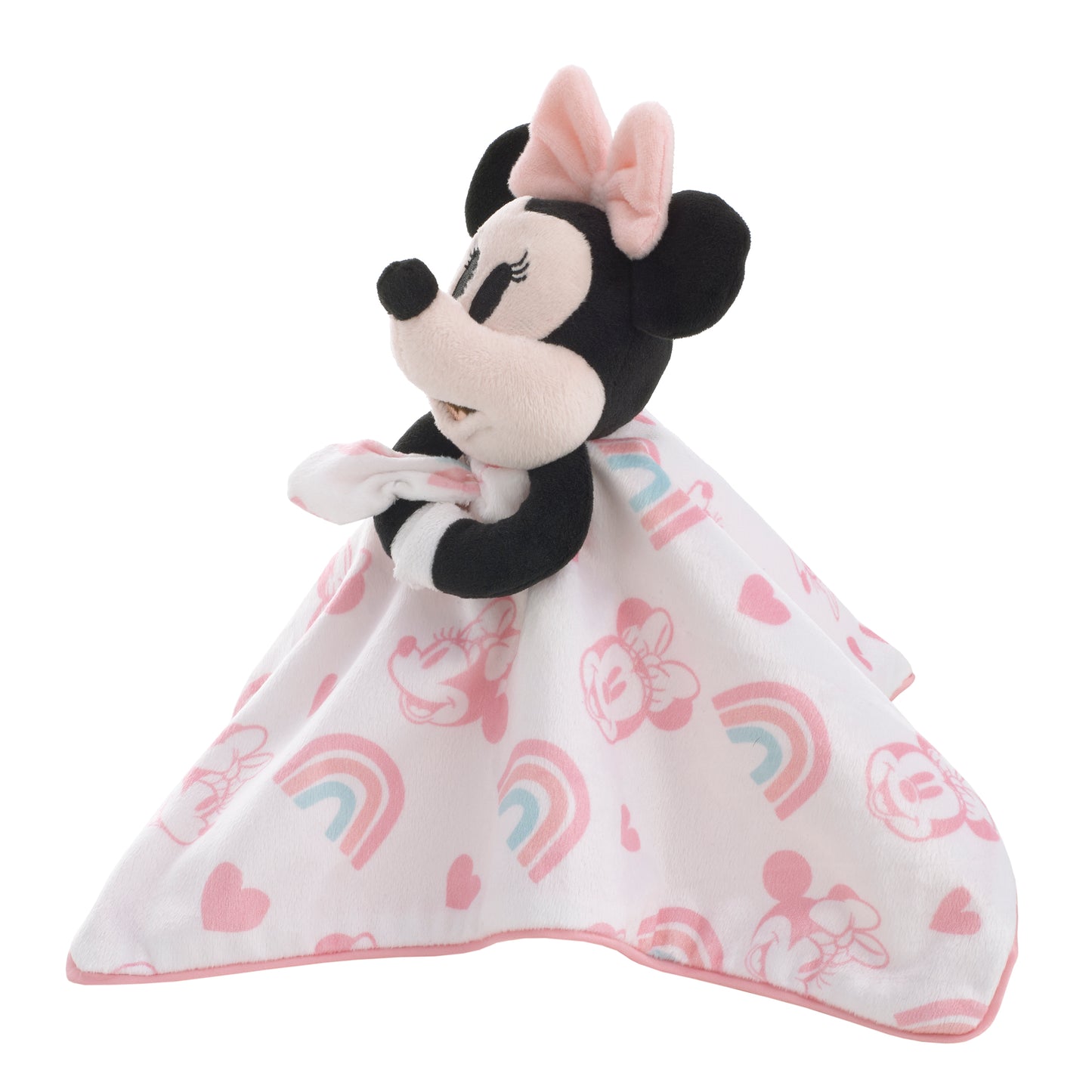 Disney Minnie Mouse White, Pink, and Aqua Rainbow and Heart Lovey Security Blanket