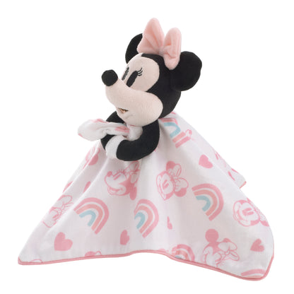 Disney Minnie Mouse White, Pink, and Aqua Rainbow and Heart Lovey Security Blanket