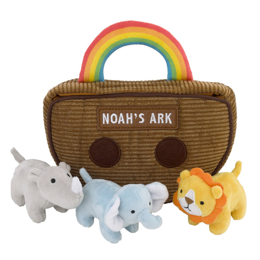 Little Love by NoJo Noah's Ark Rainbow Plush 4 Piece Toy Set - Ark, Elephant, Rhino, and Lion