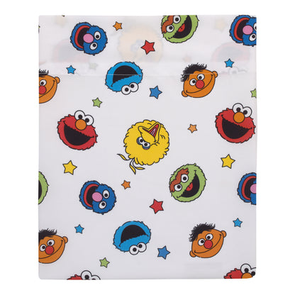 Sesame Street Come and Play Blue, Green, Red and Yellow, Elmo, Big Bird, Cookie Monster, Grover, and Oscar the Grouch 4 Piece Toddler Bed Set - Comforter, Fitted Bottom Sheet, Flat Top Sheet, and Reversible Pillowcase