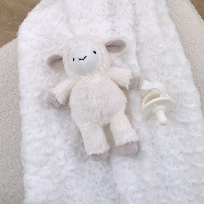 Little Love by NoJo Lamb Shaped White and Taupe Plush Pacifier Buddy