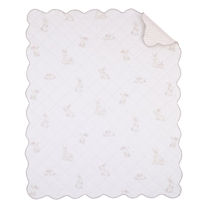 NoJo Sweet Bunny Pink, White, and Taupe 100% Cotton 3 Piece Nursery Crib Bedding Set - Quilt, Fitted Crib Sheet, and Crib Skirt