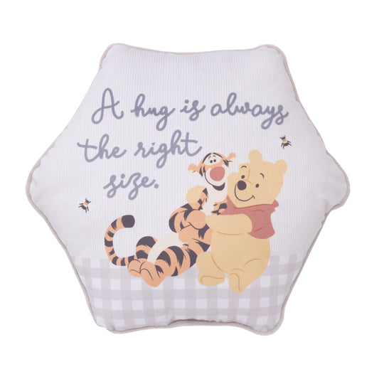 Disney Winnie the Pooh Hugs and Honeycombs Grey and White Gingham "A hug is always the right size" with Tigger Decorative Pillow