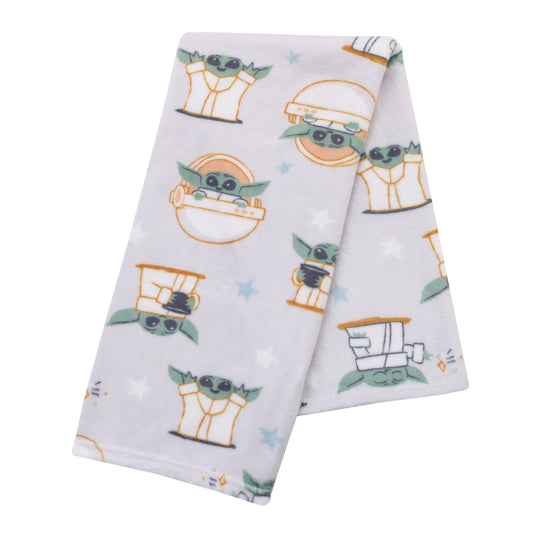 Star Wars Grogu Cutest in the Galaxy Cream, Green, and White Super Soft Baby Blanket