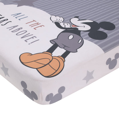Disney Mickey Mouse Love Mickey Gray, White, and Tan I Love You More Than All The Stars Above Photo Op 100% Cotton Fitted Crib Sheet