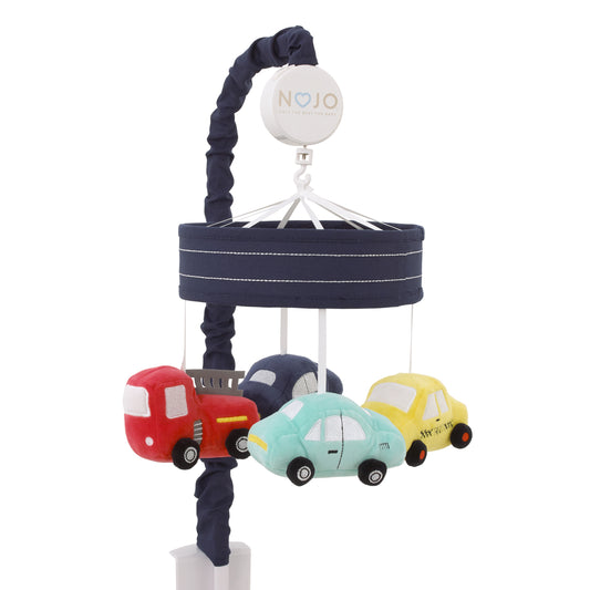 NoJo Transportation Trails Navy, Yellow, and Red Fire Engine, Cars, and Taxi Plush Musical Mobile