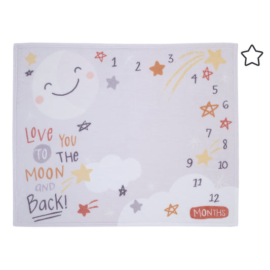 Little Love by NoJo Celestial Grey, Gold and Orange Love You to the Moon & Back Super Soft Photo Op Milestone Baby Blanket