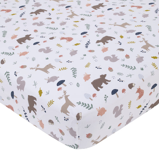NoJo Woodland Gray, Sage, Tan, and White Woodland Friends 100% Cotton Nursery Fitted Crib Sheet