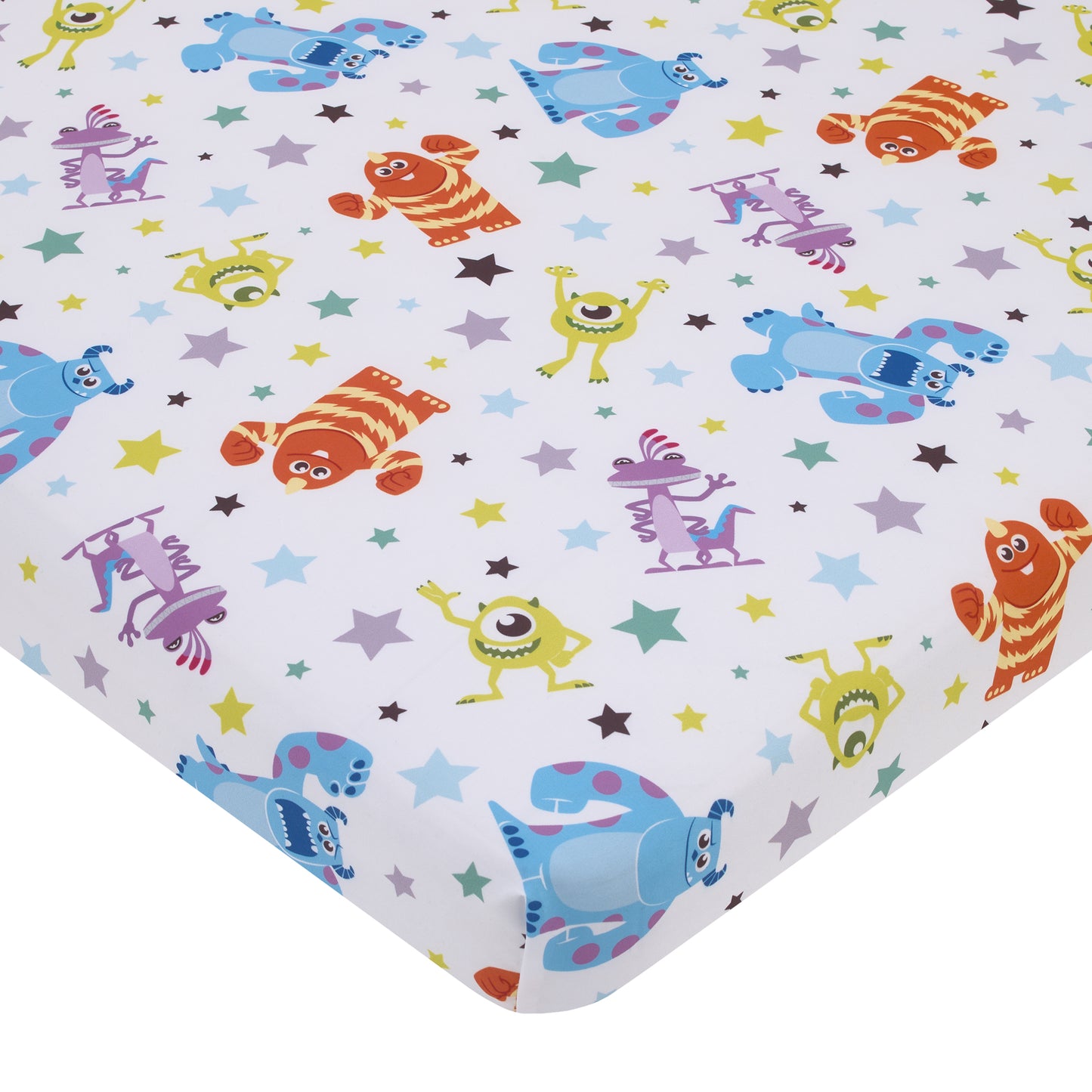 Disney Monsters Inc. Blue, Green, Orange and White, Sully and Mike Super Soft Nursery Fitted Mini Crib Sheet