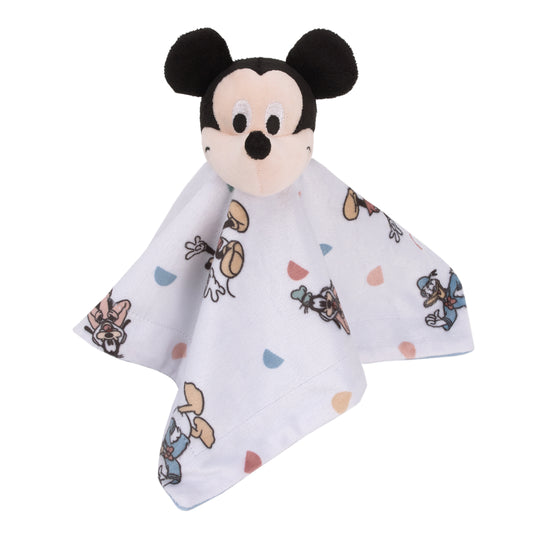 Disney Mickey Mouse Light Blue, White, and Tan Super Soft Security Baby Blanket with Plush Mickey Mouse Head