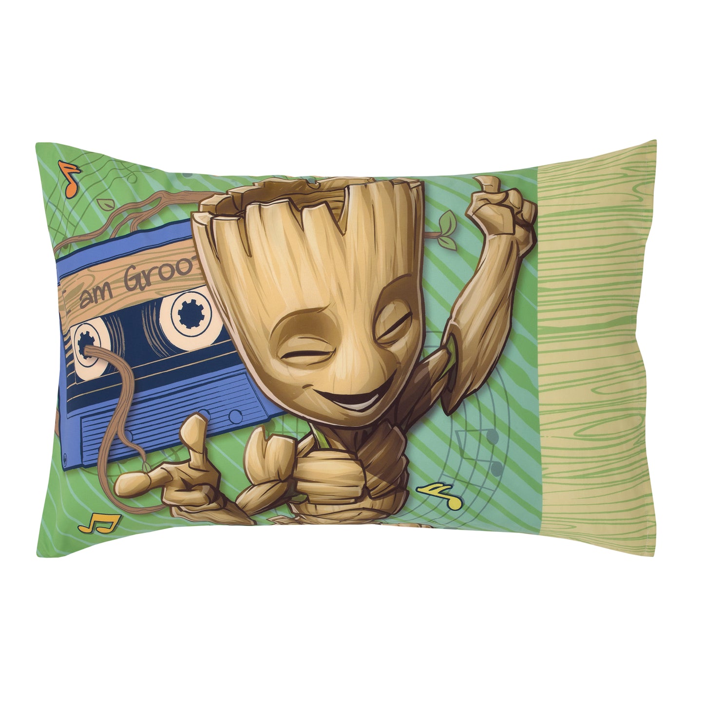 Marvel Guardians of the Galaxy I Am Groot Green and Blue 4 Piece Toddler Bed Set - Comforter, Fitted Bottom Sheet, Flat Top Sheet, and Reversible Pillowcase