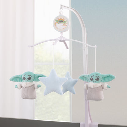 Star Wars Grogu Cutest in the Galaxy Cream, Green, and Light Blue Stars Plush Musical Mobile