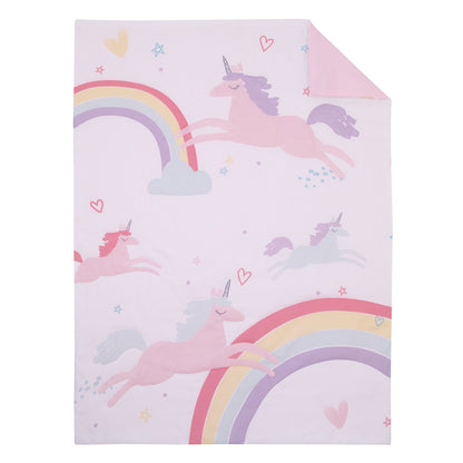 Carter's Rainbow Unicorn Pink, Purple, and Aqua Dream Big 4 Piece Toddler Bed Set - Comforter, Fitted Bottom Sheet, Flat Top Sheet, and Reversible Pillowcase