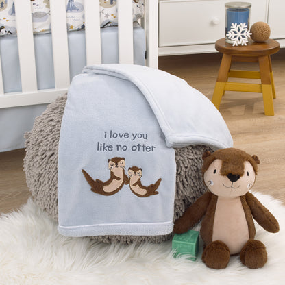 NoJo Arctic Adventure Light Blue and Tan I Love You Like No Otter Super Soft Applique Baby Blanket