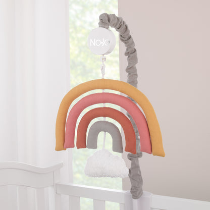 NoJo Over The Rainbow Gold, Orange, Coral, and Gray Plush Nursery Musical Mobile