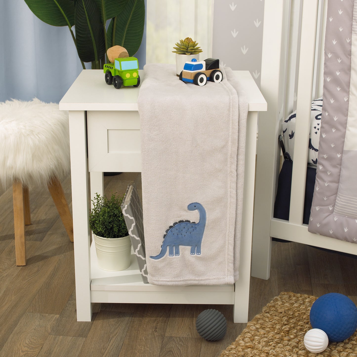 Carter's Dino Adventure Super Soft Gray and Blue Coral Fleece Baby Blanket