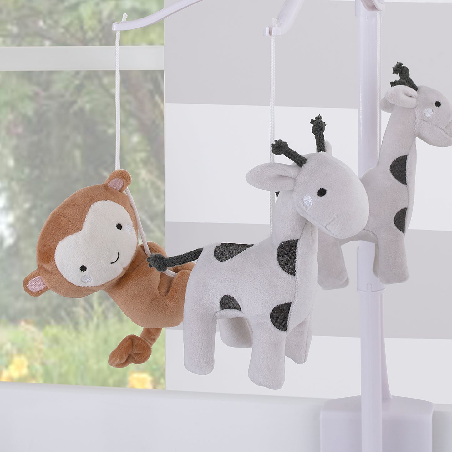 Little Love by NoJo Jungle Ride Grey and Tan Plush Monkey and Giraffe Musical Mobile