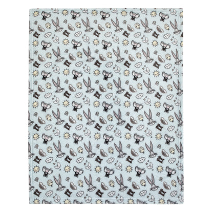 Warner Brothers Looney Tunes Best Buds Pastel Blue, Yellow, and White Bugs Bunny, Tweety, and Sylvester the Cat Super Soft Baby Blanket