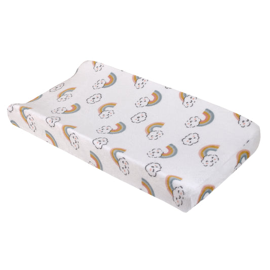 Carter's Chasing Rainbows - White, Peach, Teal and Gold Clouds and Rainbows Super Soft Contoured Changing Pad Cover