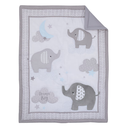 Little Love by NoJo Elephant Stroll Dream Big Clouds and Stars with Chevron Border 3 Piece Nursery Crib Bedding Set - Comforter, Fitted Crib Sheet, and Crib Skirt