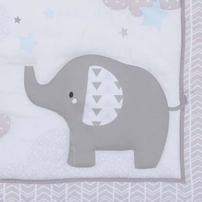 Little Love by NoJo Elephant Stroll Dream Big Clouds and Stars with Chevron Border 3 Piece Nursery Mini Crib Bedding Set - Comforter, and Two Fitted Mini Crib Sheets