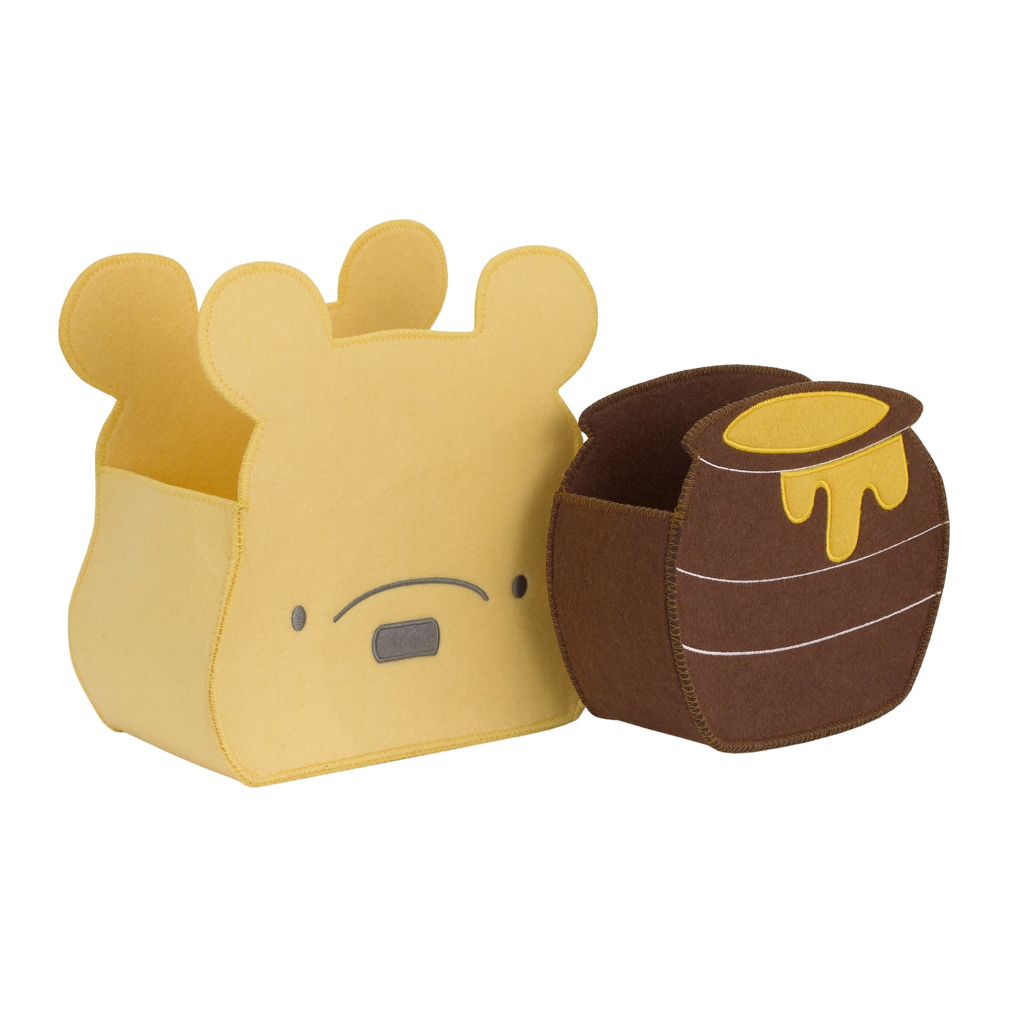 Disney Winnie the Pooh and Hunny Pot Yellow and Brown Two Piece Felt Storage Caddy - 1 Large, 1 Small
