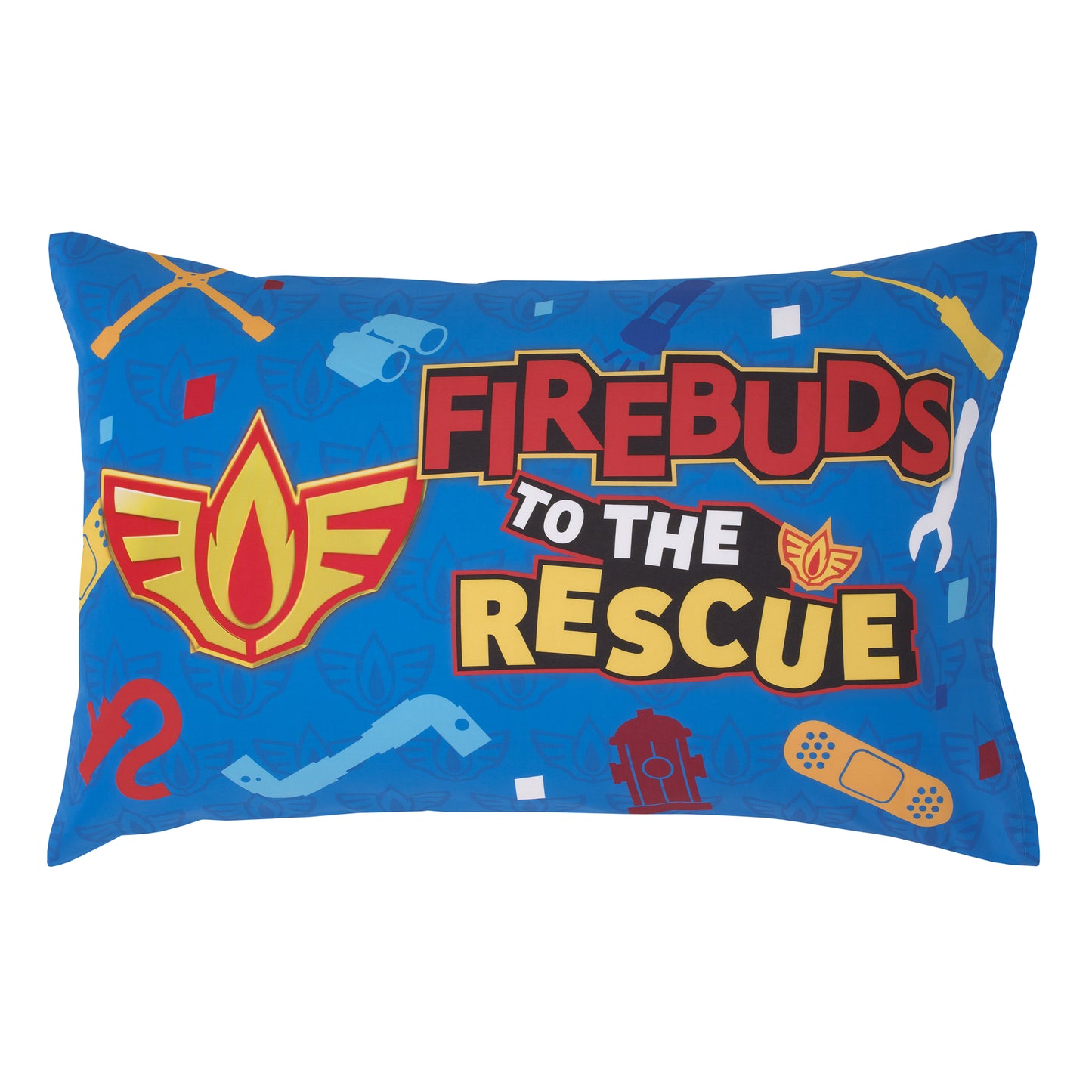 Disney Firebuds Let's Roll Red, Blue, and Yellow First Responders 4 Piece Toddler Bed Set - Comforter, Fitted Bottom Sheet, Flat Top Sheet, and Reversible Pillowcase