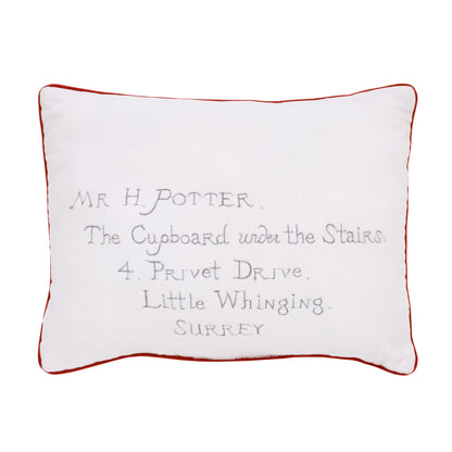 Warner Brothers Harry Potter Welcome Little Wizard Red, and White Addressed Letter Decorative Pillow