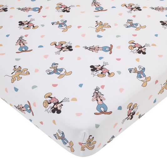 Disney Mickey Mouse Light Blue, White, and Tan Donald Duck, Goofy, and Pluto Super Soft Nursery Fitted Crib Sheet