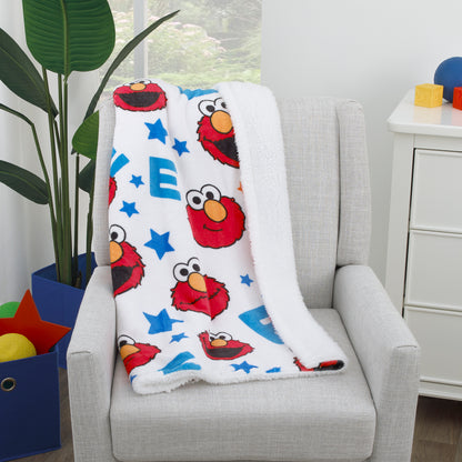 Sesame Street Elmo, Red, Blue, Yellow, Green, and White with Stars Super Soft Baby Blanket