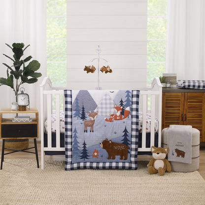 Little Love by NoJo National Park Navy, Gray, Tan, and White Forest Friends Nursery Fitted Crib Sheet