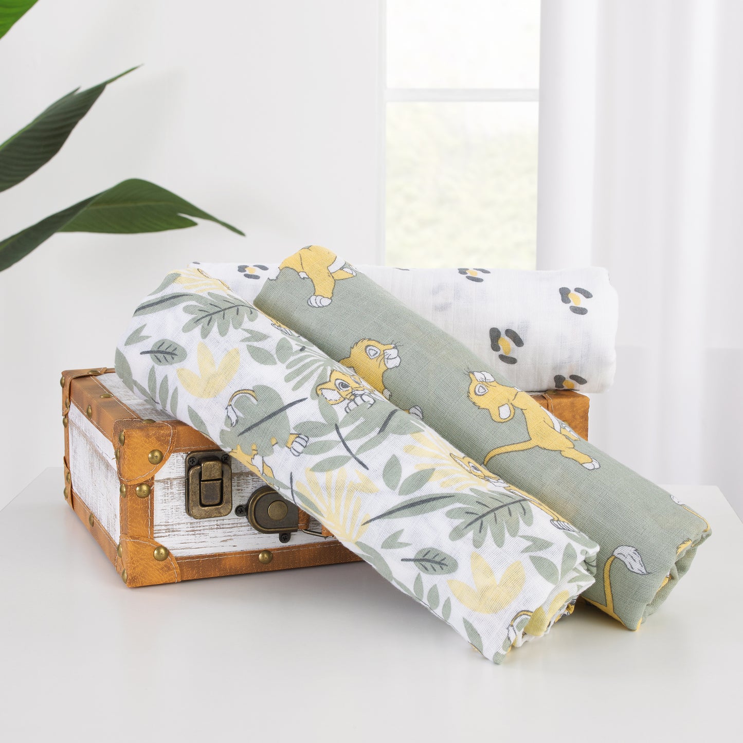 Disney Lion King Sage, Yellow, and White 3 Piece Muslin Swaddle Baby Blanket Set