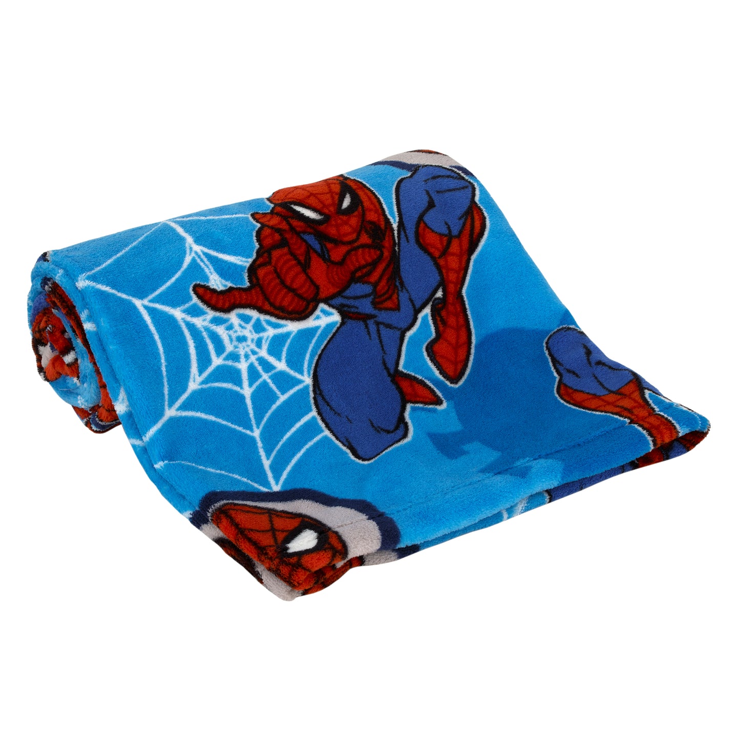 Marvel Spiderman Wall Crawler Red, White, and Blue Spider Webs Toddler Blanket