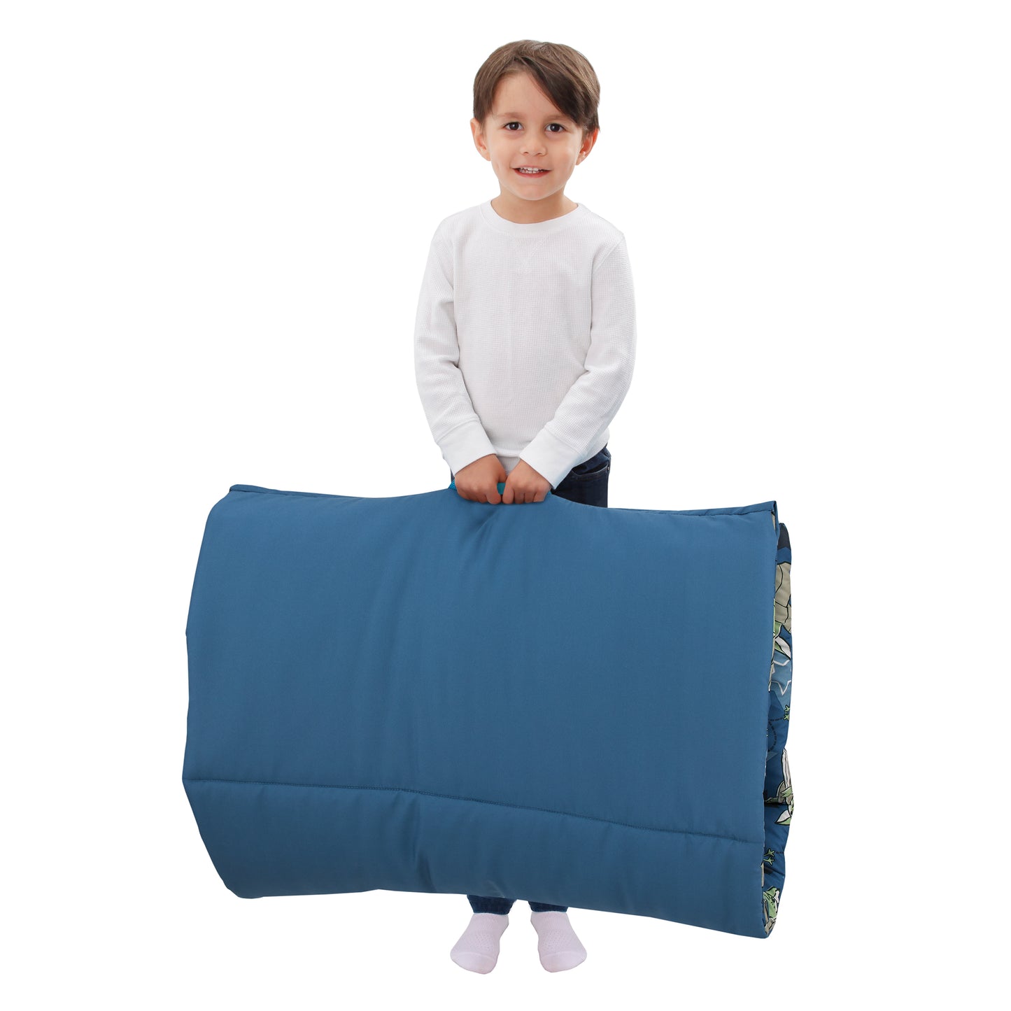 Star Wars The Child Cutest in the Galaxy Blue, Green and Gray Grogu, Hover Pod, and Stars Deluxe Easy Fold Toddler Nap Mat