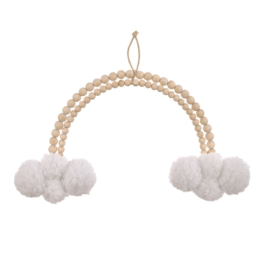 Little Love by NoJo Rainbow and Clouds Natural Wooden Beads and White Chenille Clouds Nursery Wall Decor