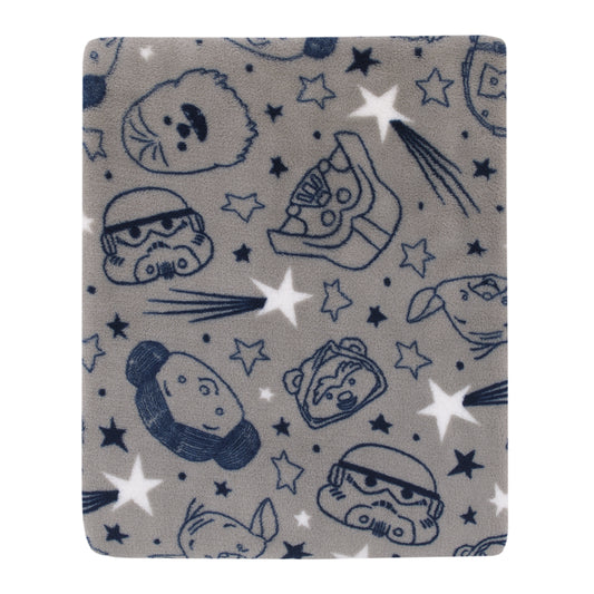 Star Wars Welcome to the Galaxy Navy and Gray Princess Leia, R2-D2, Chewbacca, and C-3PO Super Soft Toddler Blanket