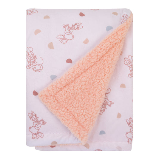 Disney Minnie Mouse White, Light Blue, and Peach Super Soft Sherpa Baby Blanket with Daisy Duck
