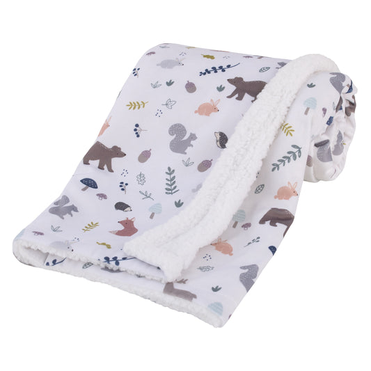 NoJo Woodland Gray, Sage, Tan, and White Super Soft Sherpa Baby Blanket