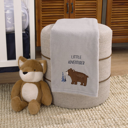 Little Love by NoJo National Park Gray, and Brown Bear Little Adventurer Super Soft Appliqued Baby Blanket