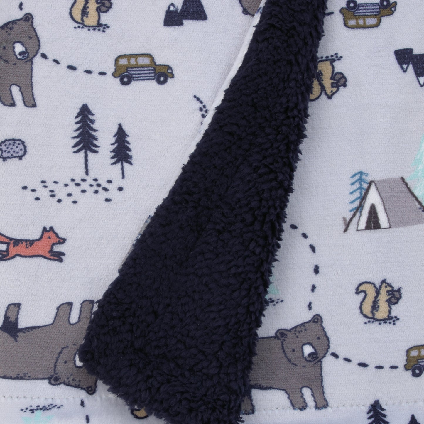 Carter's Woodland Friends Gray and Multi Colored Bear and Fox Squirrel, Tree, Tent, and Campfire Super Soft Baby Blanket