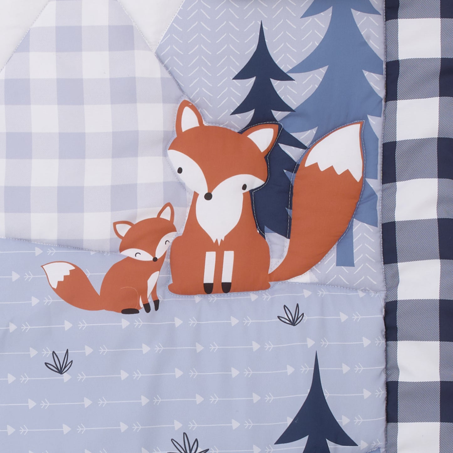 Little Love by NoJo National Park Navy Buffalo Check, Gray, Blue, and Brown Camping Bear, Deer, and Fox 3 Piece Nursery Crib Bedding Set - Comforter, Fitted Crib Sheet, and Crib Skirt